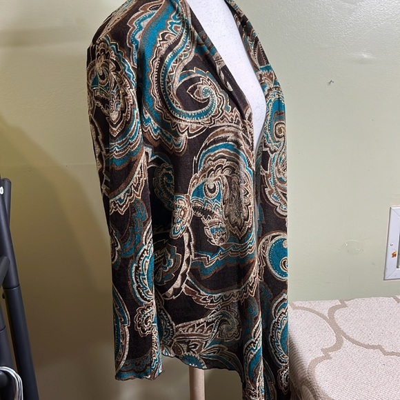 Chico's Kimono Floral Paisley gold long sleeve open front lightweight Cardigan - Picture 9 of 12